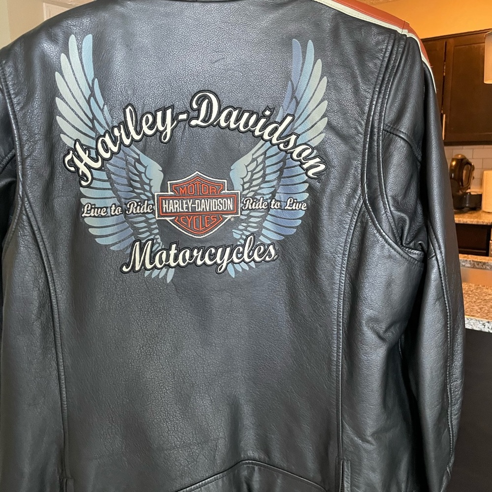 Woman’s Harley jacket.
